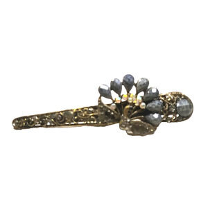 Blue Gray Peacock Alligator Clip Hair Barrette Rhinestone Metal